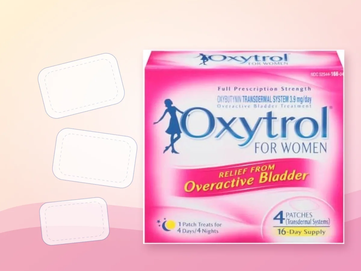 The Oxytrol for Women box of 4 patches beside three patch outlines